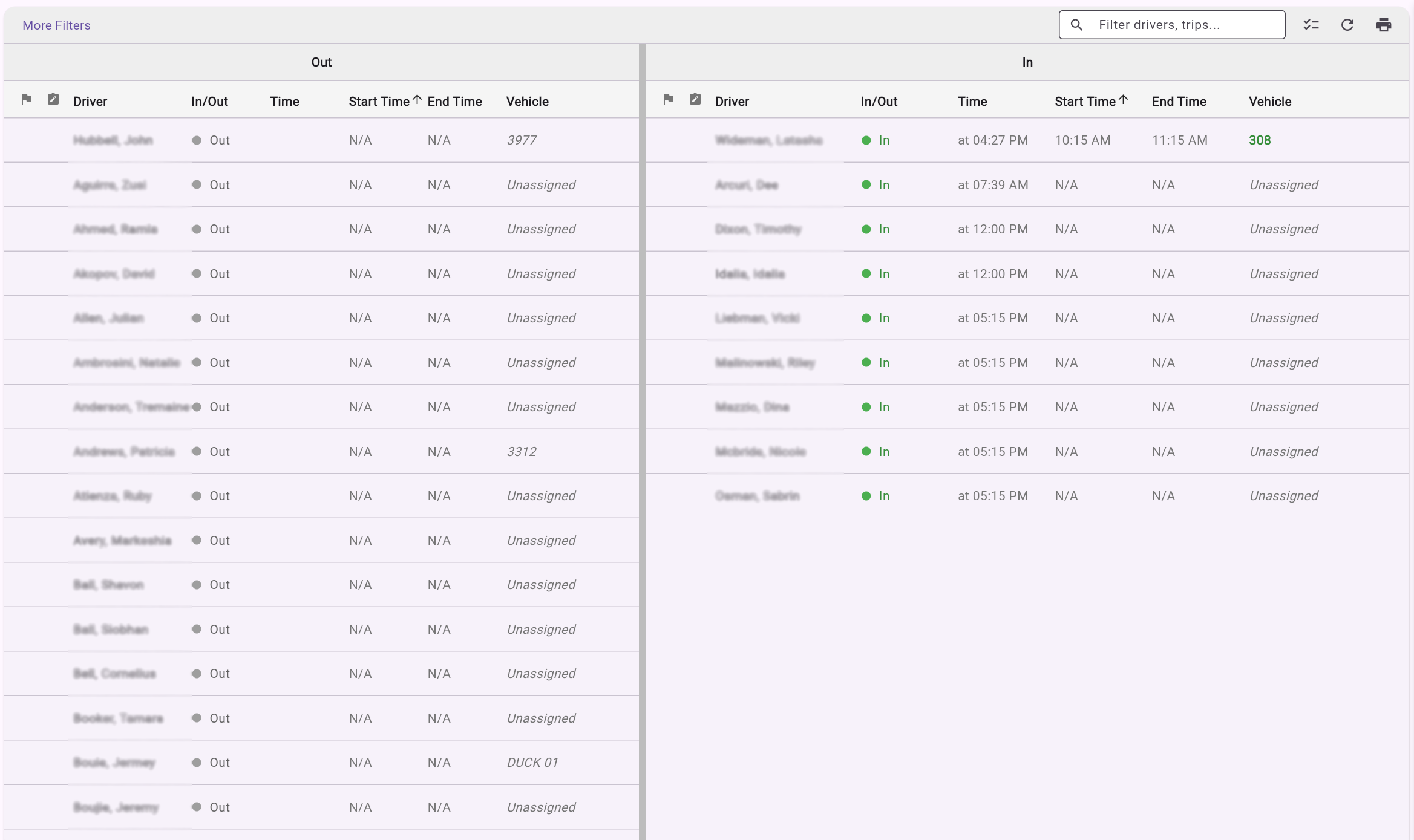 Dispatcher Dispatch Log In/Out View