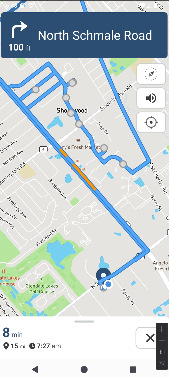 Screenshot of mobile turn-by-turn navigation